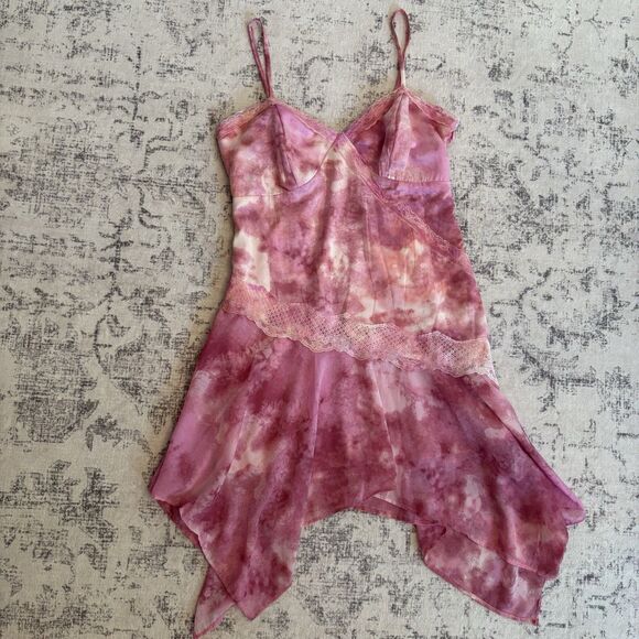 Wild Fable Fairy Asymmetrical Slip Dress Pink Size Small Lace Trim Y2K Whimsical - Picture 1 of 8
